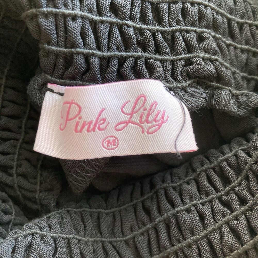 Womens Jumpsuit Strapless Halter Smocked Size M Black Tie Waist Wide Leg Flowy - Picture 10 of 11